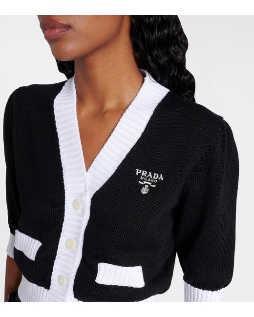 Prada Black Logo-Embroidered Cropped Cotton Cardigan