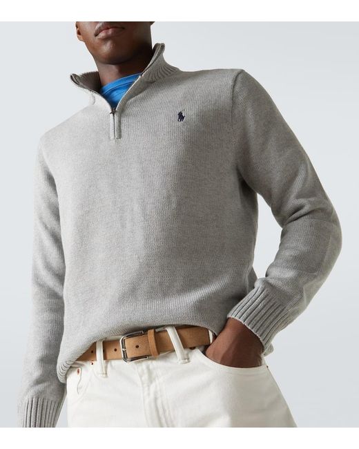 Polo Ralph Lauren Gray Quarter-Zip Cotton Sweater for men