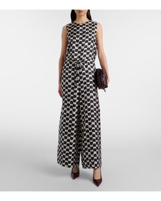 Max Mara White Ronchi Printed Silk Jumpsuit