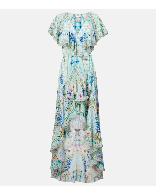 Vestido Envolvente De Seda Con Cristales Camilla de color Blue