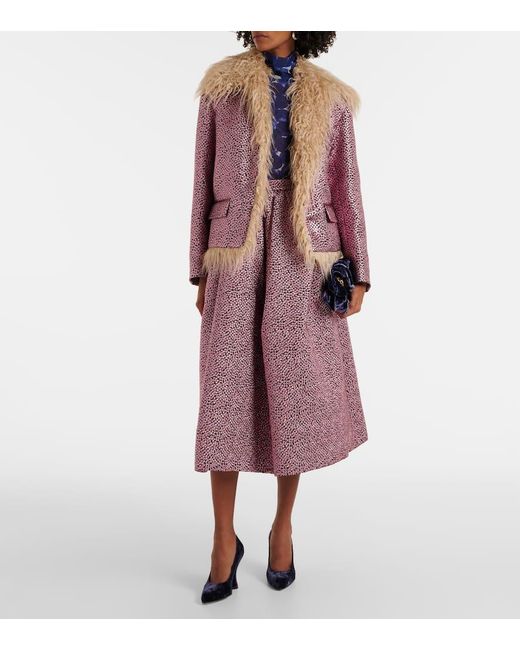 Dries Van Noten Purple Jacke Aus Jacquard Mit Faux Fur