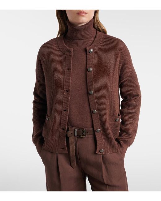 Brunello Cucinelli Brown Cashmere-Blend Cardigan