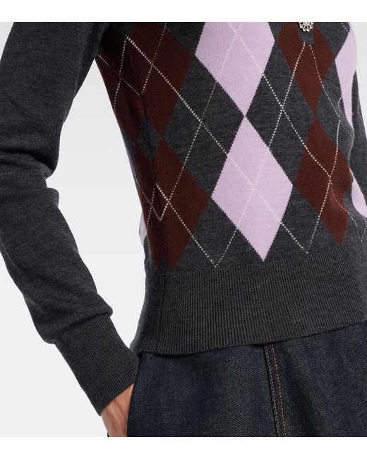 Self-Portrait Black Argyle Wool Polo Sweater