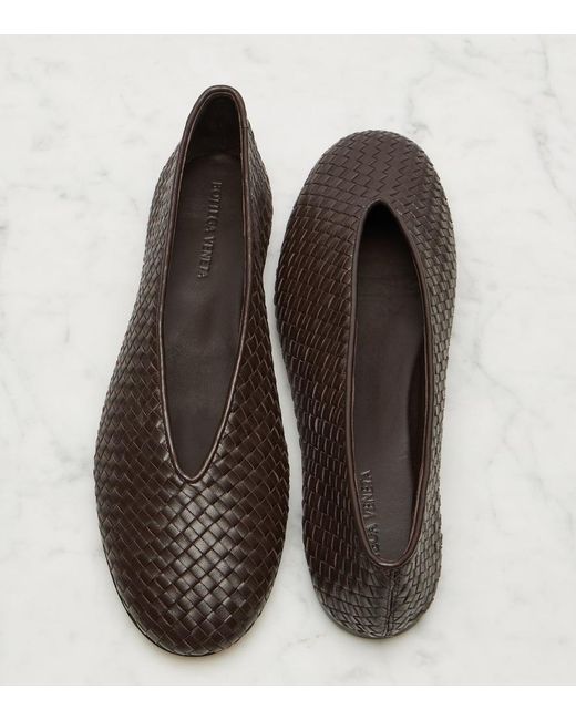 Bottega Veneta Brown Rosa Woven Leather Ballet Flats