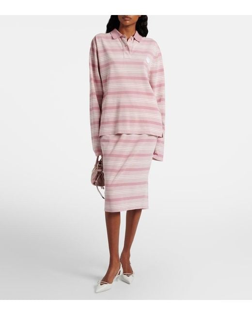 Prada Pink Striped Cotton Pique Polo Shirt
