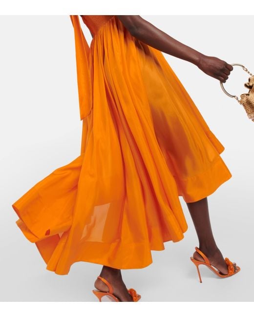 Zimmermann Orange Halcyon Halterneck Silk Midi Dress