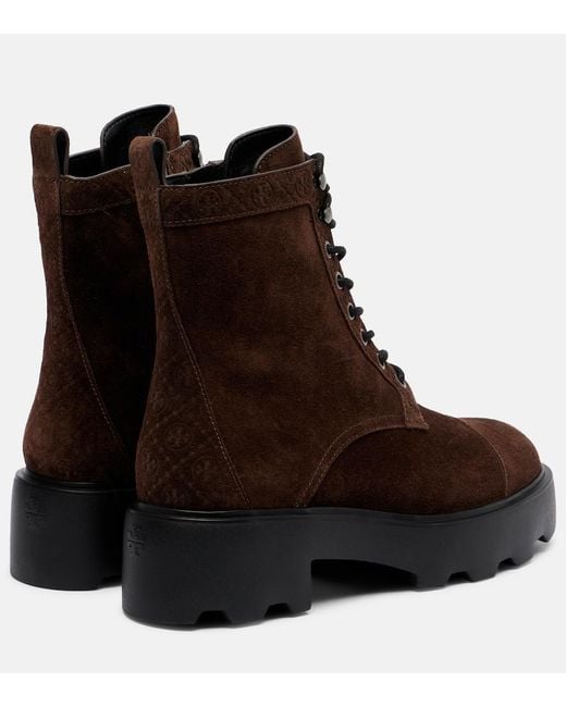 Tory Burch Black T Monogram Suede Combat Boots