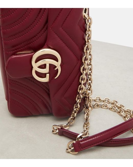 Gucci Red Gg Marmont Small Leather Shoulder Bag