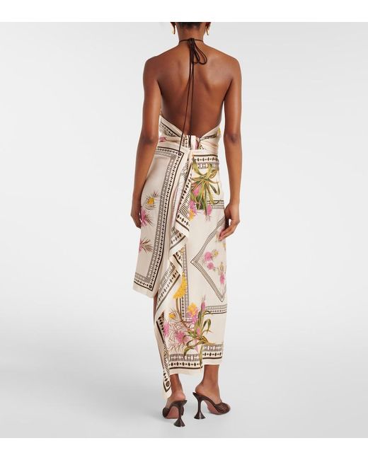 Blumarine Metallic Asymmetric Draped Printed Twill Midi Skirt