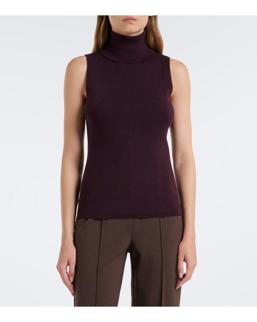 Jardin Des Orangers Purple Ribbed-Knit Virgin Wool Turtleneck Top