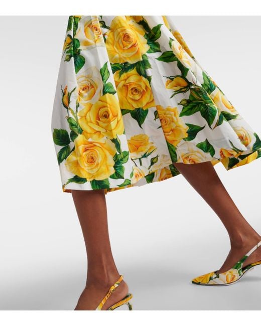 Jupe midi en coton a fleurs Dolce & Gabbana en coloris Yellow