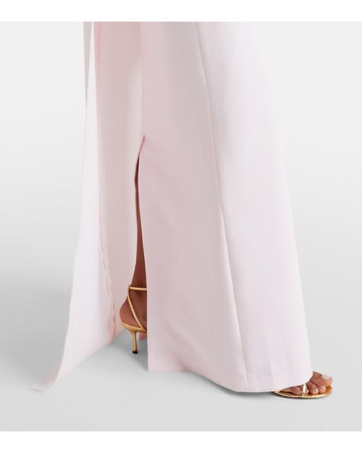 Safiyaa Pink Lennox Floral-Applique Caped Crepe Gown