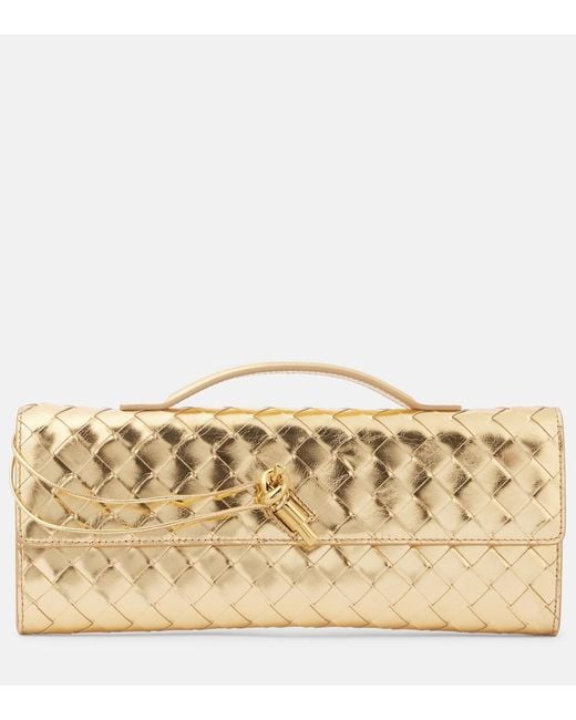 Bottega Veneta Andiamo Intrecciato Metallic Leather Clutch
