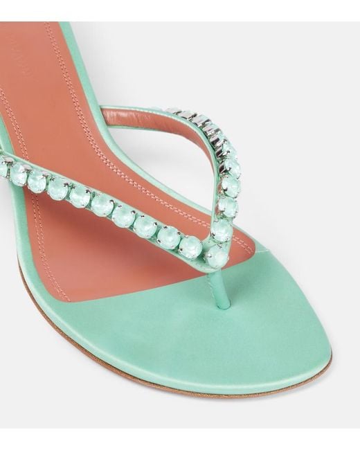 AMINA MUADDI Green Gigi 45 Embellished Satin Thong Sandals