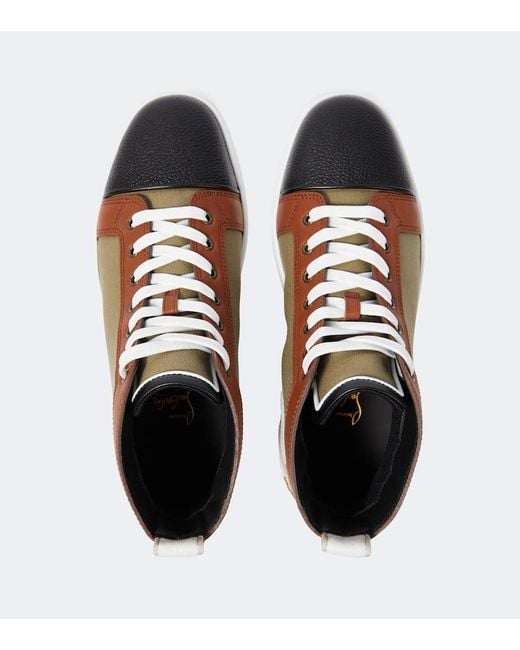 Christian Louboutin Brown Fun Louis Leather-Trimmed Sneakers for men
