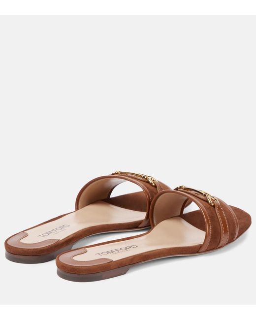 Tom Ford Brown Whitney Stadium T Leather Slides