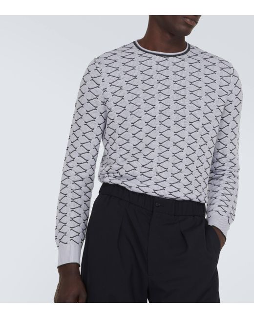 Giorgio Armani White Jacquard Cotton And Cashmere Sweater for men