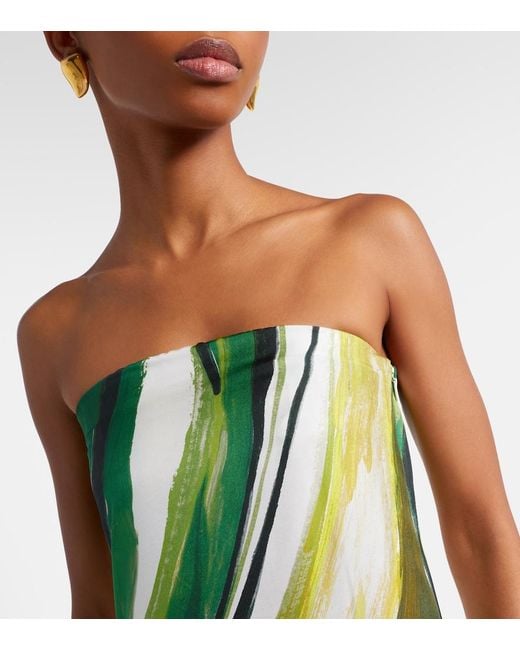 Christopher Esber Green Strapless Printed Silk Gown