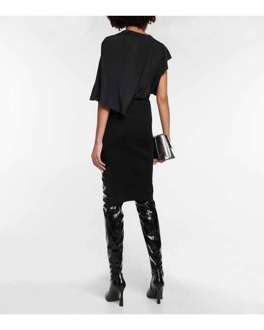 Petar Petrov Black Finn Ribbed-Knit Silk Pencil Skirt