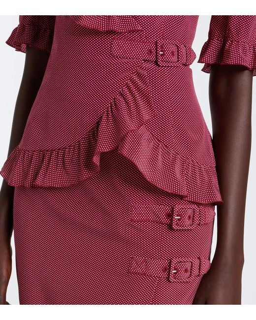 Alessandra Rich Red Ruffled Polka-Dot Silk Midi Dress