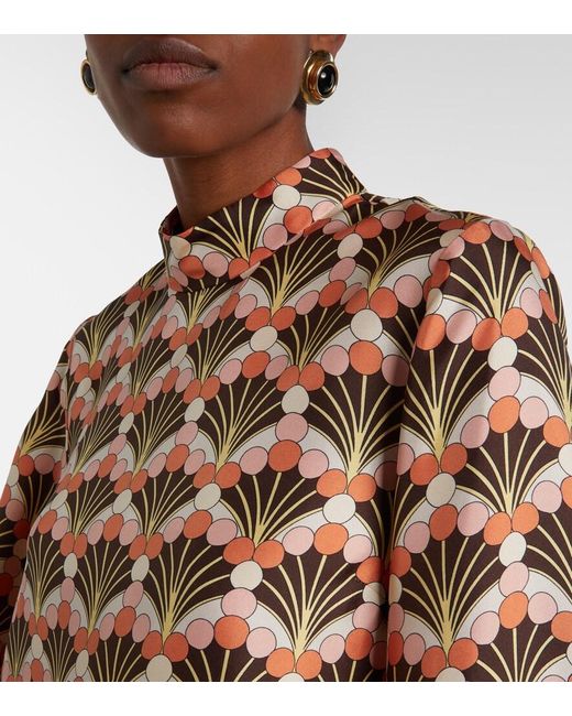 LaDoubleJ Brown Make An Exit Feather-Trimmed Silk Twill Top
