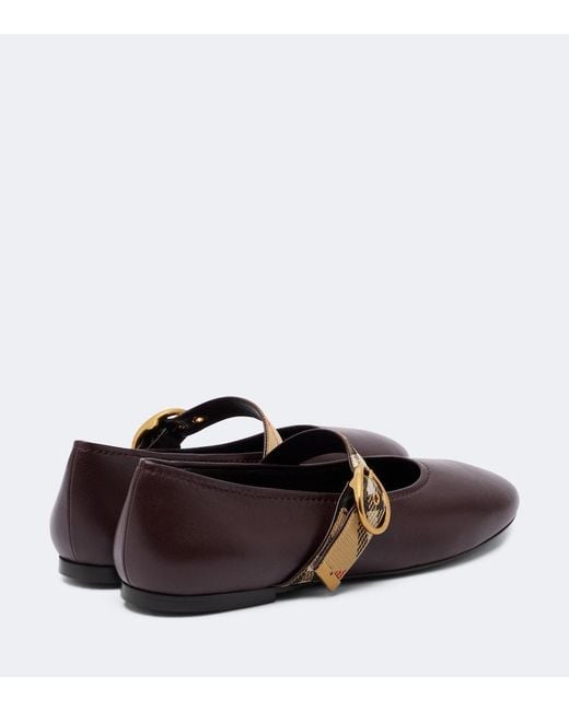Burberry Brown Check Leather Mary Jane Flats