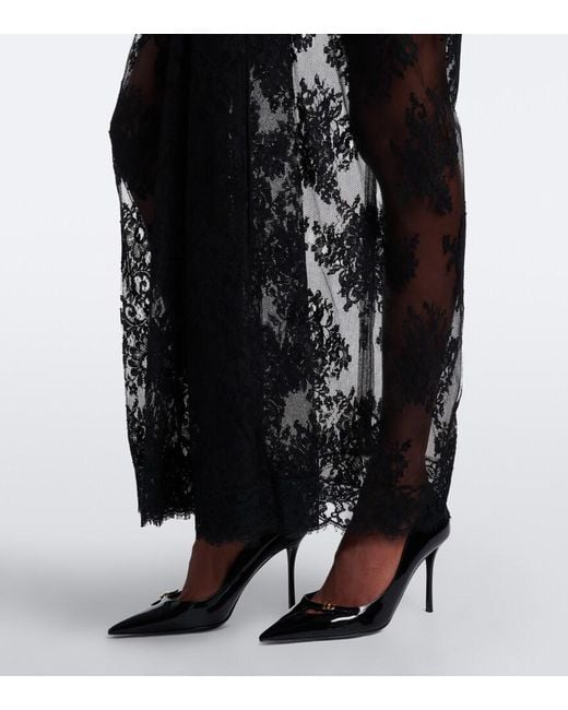 Dolce & Gabbana Black Gathered Cotton-Blend Lace Midi Dress