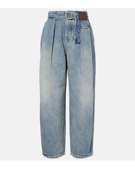 Loewe Blue Pleated Wide-Leg Jeans