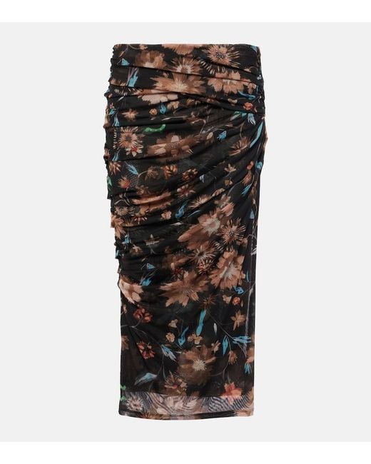 Dorothee Schumacher Black Sheer Flowers Floral Draped Midi Skirt
