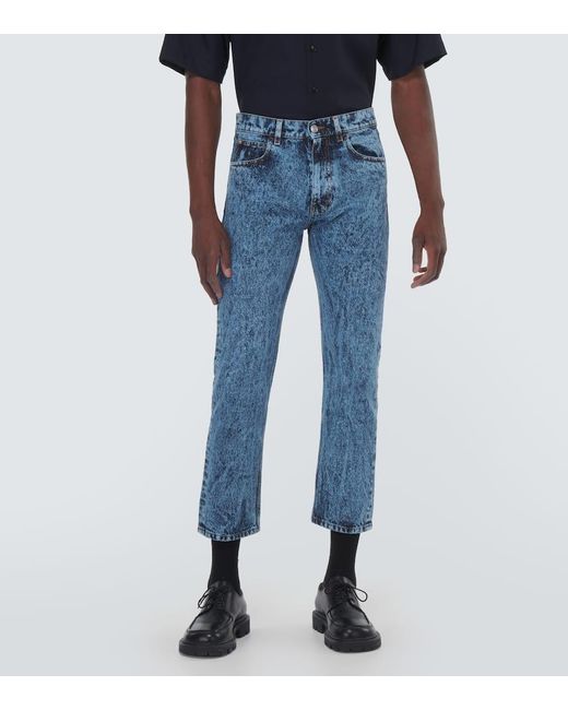 Marni Blue Leather-Trimmed Straight Jeans for men