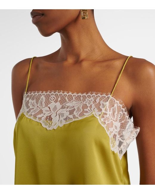 Faithfull The Brand Green Hanna Lace-Trimmed Satin Camisole