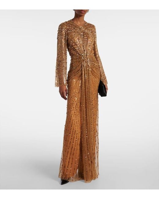Abito Lungo Anja Con Paillettes di Jenny Packham in Brown