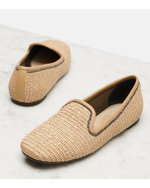 Brunello Cucinelli Natural Slip-Ons Monili Aus Raffiabast