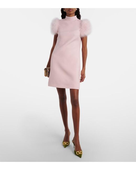 Valentino Pink Feather-Trimmed Turtleneck Crepe Couture Minidress