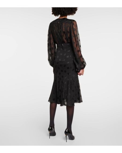 Dolce & Gabbana Black Dg Devore Satin Midi Skirt