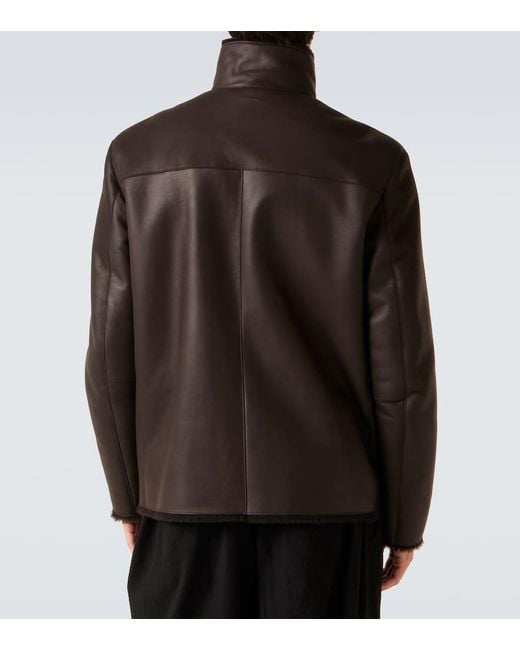 Giorgio Armani Brown Shearling-Lined Leather Jacket for men
