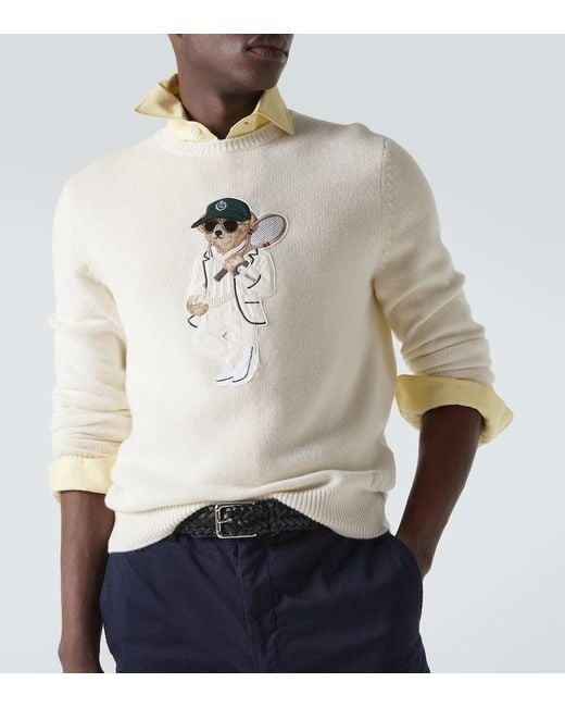 Ralph Lauren White Polo Bear Cashmere Sweater for men