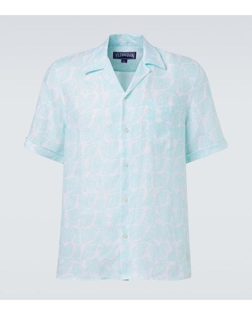 Vilebrequin Blue Charli Floral Linen Bowling Shirt for men