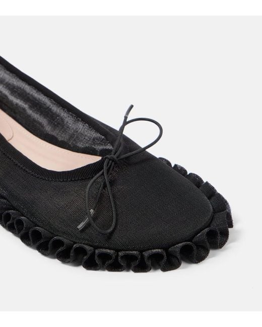 Simone Rocha Black Ruffled Mesh Ballet Flats
