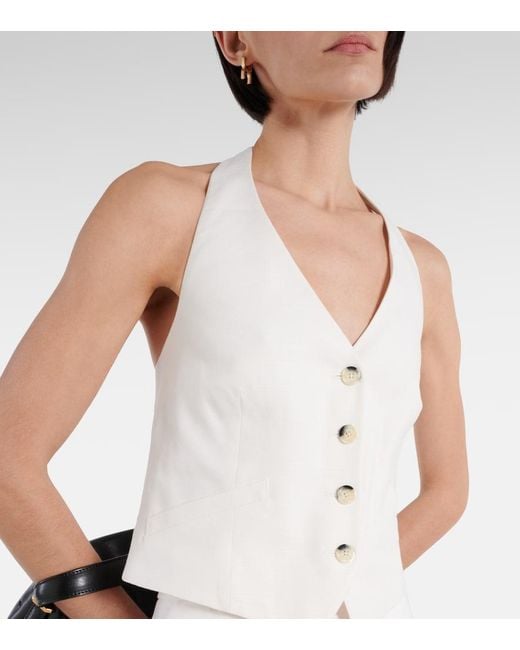 Veronica Beard White Arabella Halterneck Linen-Blend Vest