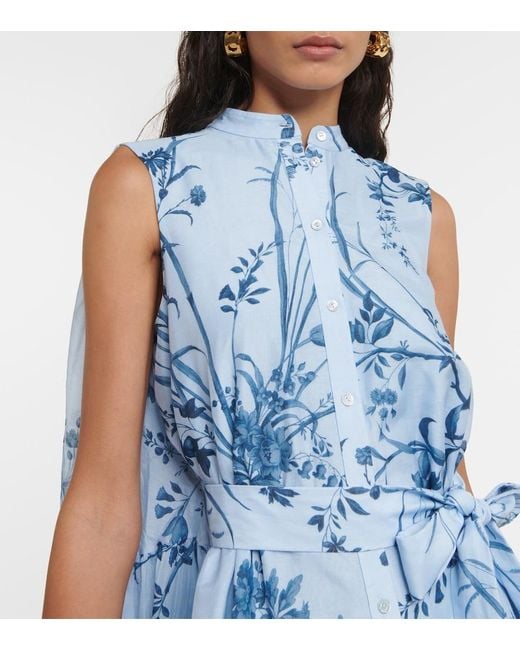 Erdem Blue Printed Cotton Silk Voile Minidress