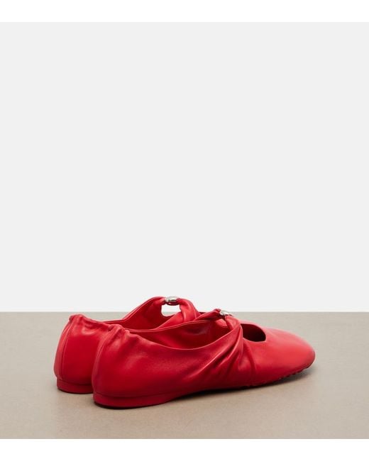 Loewe Red Pebble Soft Leather Mary Jane Flats