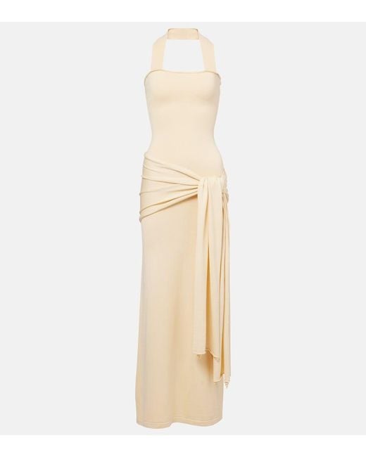 AYA MUSE Natural Knitted Silk And Cotton Maxi Dress