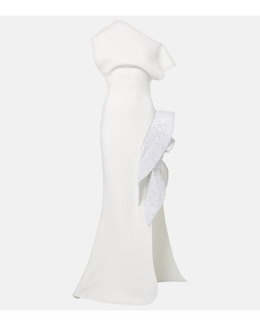 Maticevski White Wishing Ruffled Asymmetric Gown