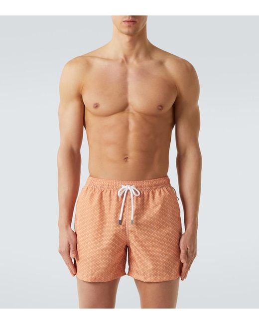 Fedeli White Printed Swim Trunks for men