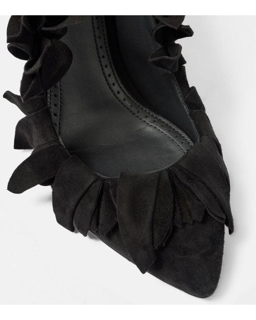 Alaïa Black Petal Ruffled Suede Pumps