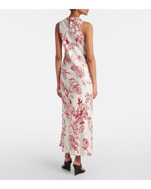 Asceno Pink Printed Silk Maxi Dress