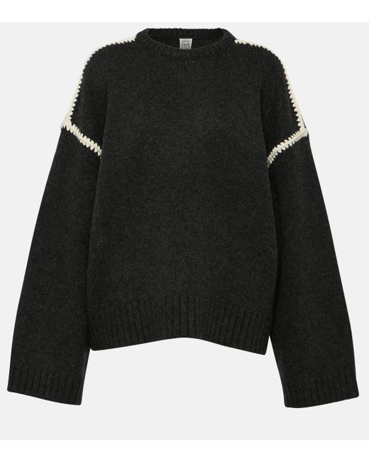 Totême  Black Embroidered Wool And Cashmere Sweater