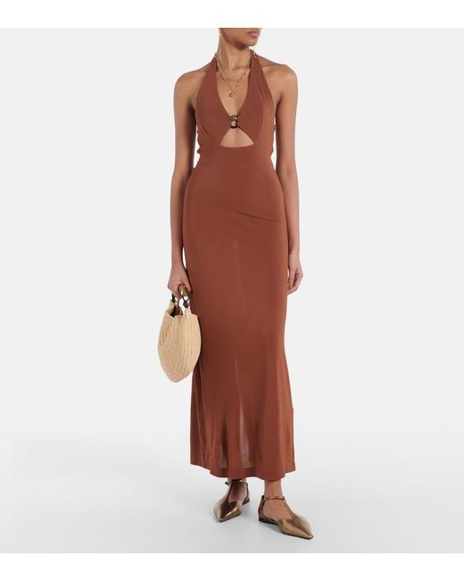 Max Mara Brown Ghiotto Halterneck Cutout Maxi Dress