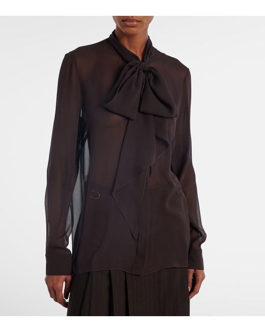 Gabriela Hearst Brown Shildon Tie-Neck Silk Blouse